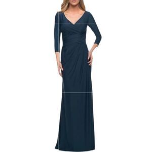 NEW La Femme Ruched Bodice Sheath Gown in Dark Teal - Size 10